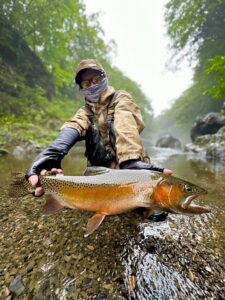 River.Seaトラウトブローチ(魚鬼/Taimen/ウッド製)【１点物 】 魚にまつわるハンドメイド雑貨｜フィッシュブローチ・ブラウン